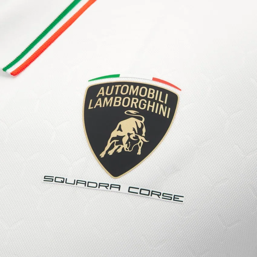 Automobili Lamborghini Squadra Corse Erkek Beyaz Polo Yaka Tişört Automobili Lamborghini Squadra Corse Erkek Beyaz Polo Yaka Tişört