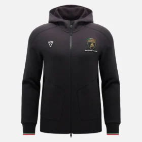 Automobili Lamborghini Squadra Corse Erkek Siyah Üç Renkli Tam Fermuarlı Sweatshirt