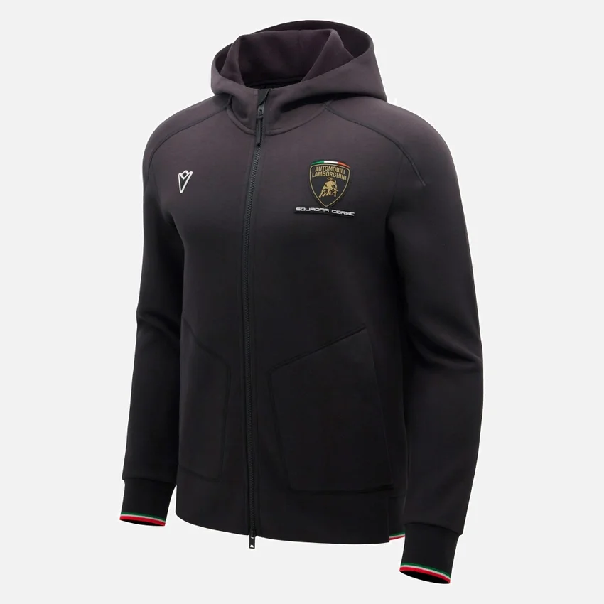 Automobili Lamborghini Squadra Corse Erkek Siyah Üç Renkli Tam Fermuarlı Sweatshirt Automobili Lamborghini Squadra Corse Erkek Siyah Üç Renkli Tam Fermuarlı Sweatshirt